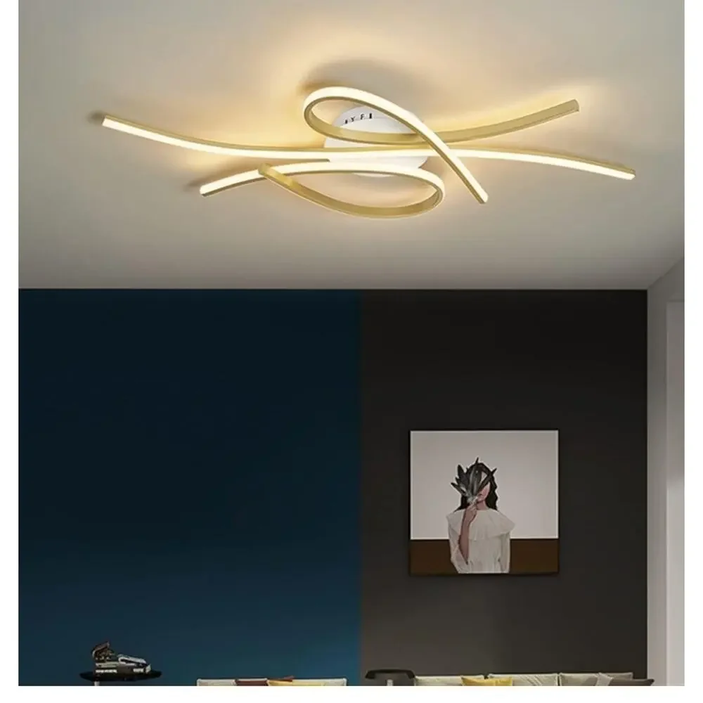 Minimalism Modern LED Ceiling Light – Gold Finish – Curved Design – Living Room